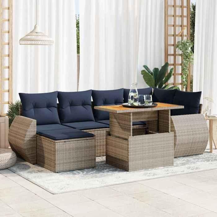 VidaXL Garden Lounge Set with Cushions 7 Pcs Grey Braided Resin 3327288