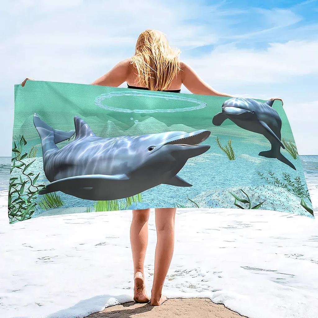 Dolphin Beach Towel,Cute Ocean Dolphin Themed Microfiber Bath Towel Gift,Funny Abstract Animal Sand Free Quick Dry Travel Towels
