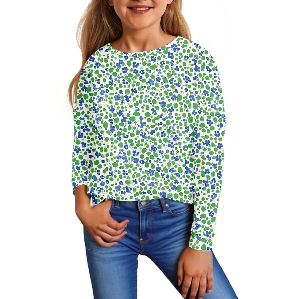 Children's Long Sleeve Tops Casual Print T Shirt Round Neck Pullover Blouse