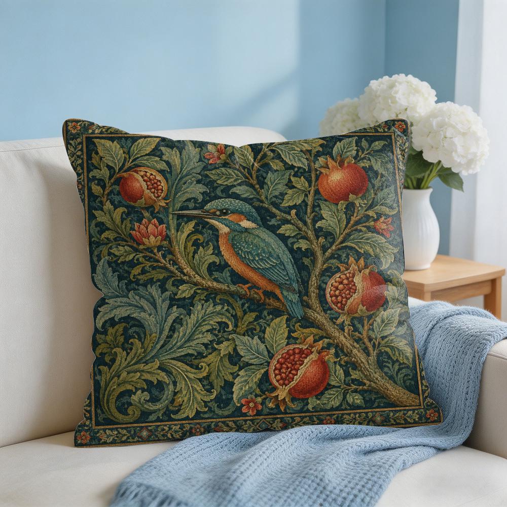William Morris Bird Cushion Cover Breathable Organic Short Plush Cushion Covers Machine Washable Wrinkle-Resistant Soft Durable