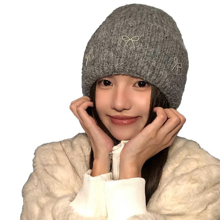 Versatile Lazy Style Bow Wool Hat Korean Outdoor Leisure Windproof Warm Hat Sweet and Cute Cold Hat
