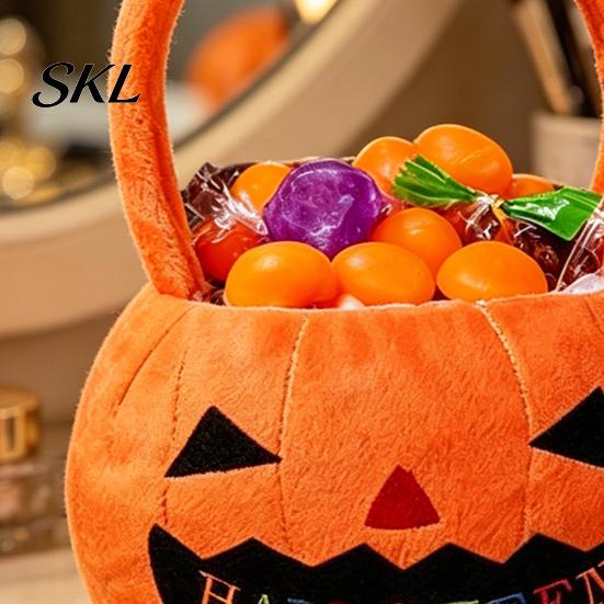 Halloween Party Favor Bag Pumpkin Treat Bag, Portable Candy Tote for Kids, Large Capacity Sturdy Storage Trick or Handbag with Soft Handle,