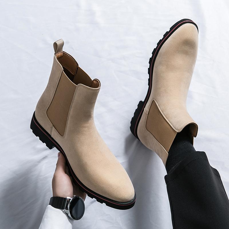 Fashionable Chelsea Boots with Pointed Suede Black Brown Beige Short Tube Anti Slip and Wear-resistant Size 38-46 Men's Boots
