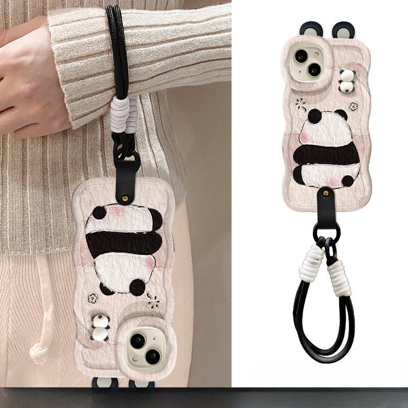 

Текстурированный шнурок для куклы панды для мобильного чехла Apple 14 15plus Милый кулон 13pro Двойной кронштейн Инс Redmi K40/K40 Pro