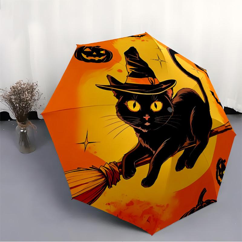 1pc Halloween Cat Fashionable Automatic Opening/Closing Folding Umbrella with 8 Bones, Windproof Portable, Daily Use304