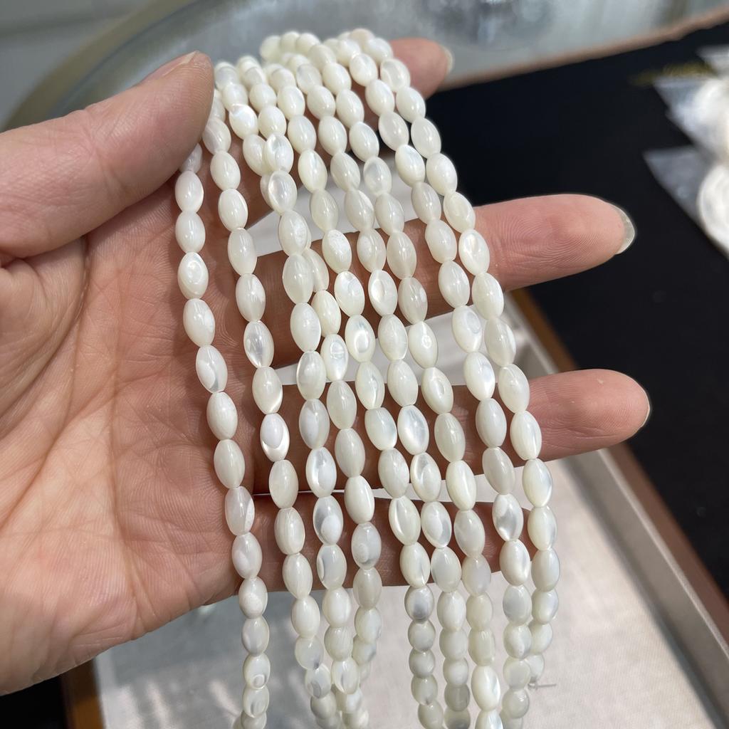 2String, White Natural Freshwater Shell Beads, 5×8mm, Handmade Horseshoe Ellipse Shell Beads for DIY Jewelry Making 18cm