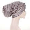 Glitter Diamonds Pleated Turban Caps for Women Soft Velvet Head Wraps Caps Muslim Headscarf Bonnet Female Beanie Pullover Cap