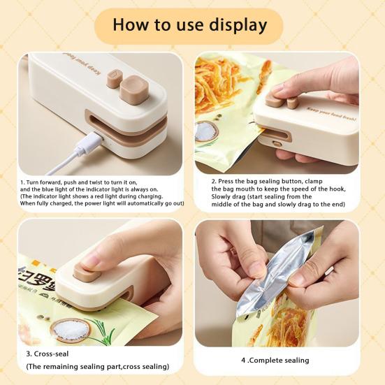 Mini Bag Sealer Rechargeable 2-in-1 Heat Sealer with Cutter Portable Sealing Machine for Plastic Bags Kitchen Sealant Device