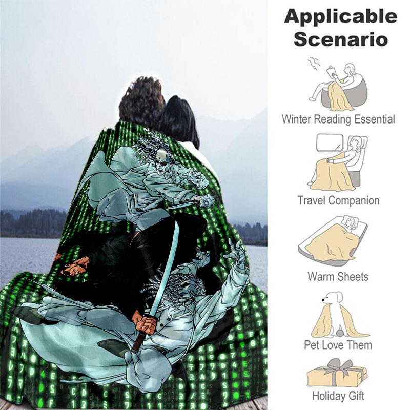 1pc Matrix Samurai Battle Cartoon Blanket,Portable Throw for Travel & Camping, All Season Cozy Blanket,Ideal Gift