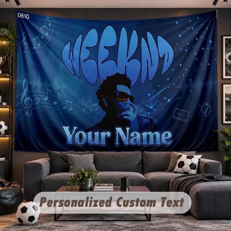 Wall Hanging Tapestry Custom NameThe Weeknd Pattern Personalized Printed Fabric Wall Decor