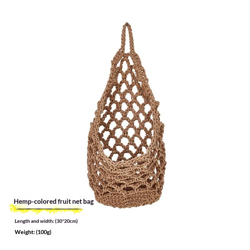 Hand Woven Hanging Fruit Net Bag Large Capacity Breathable Wall Mount Veggie Storage Holder for Big Family Kitchen