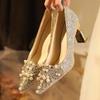 Large size sequined pearl applique stiletto high heels wedding shoes banquet dress comfortable and high-end women's shoes