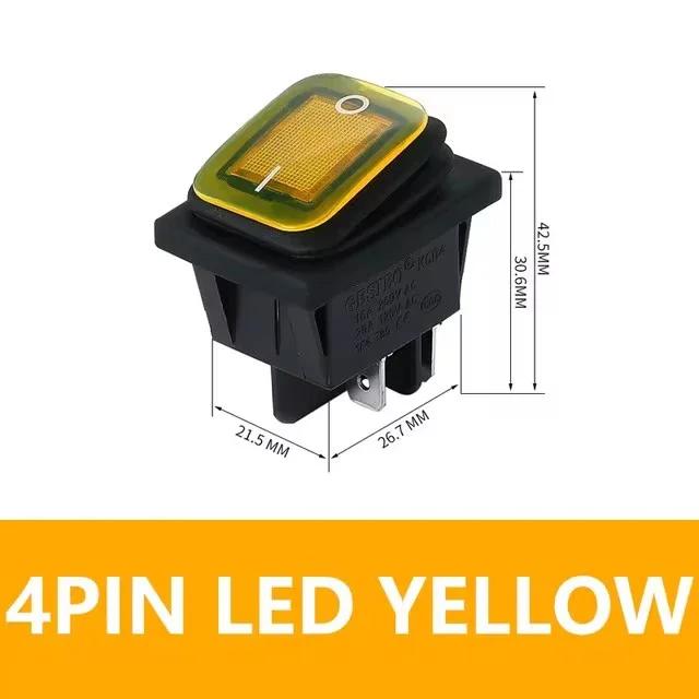 2Pcs 12V 220V Waterproof Rocker Switch KCD4 16A 4Pin ON/OFF Seal Switch Car Boat Button Switches with LED Light