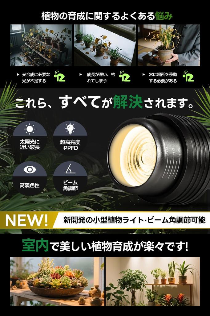 SPAHER Pflanzenwachstum 15W E26 Voll Hohe Farbe Hoch Einstellbarer Lichtstrahl für Innen 6000K Licht, LED, Sockel, Spektrum, Wiedergabe, PPFD, Winkel, Gartenarbeit,