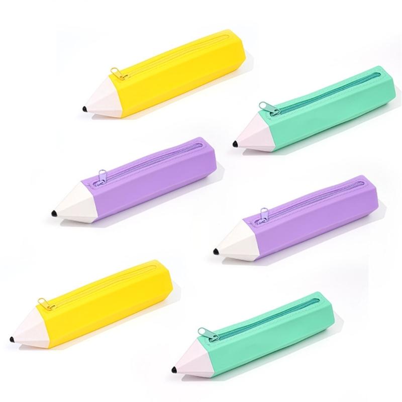 Silicone Pen Bag Soft Pencil Organizers Pencil Shape Pencil Case For Erasers Markers Scissors Storage