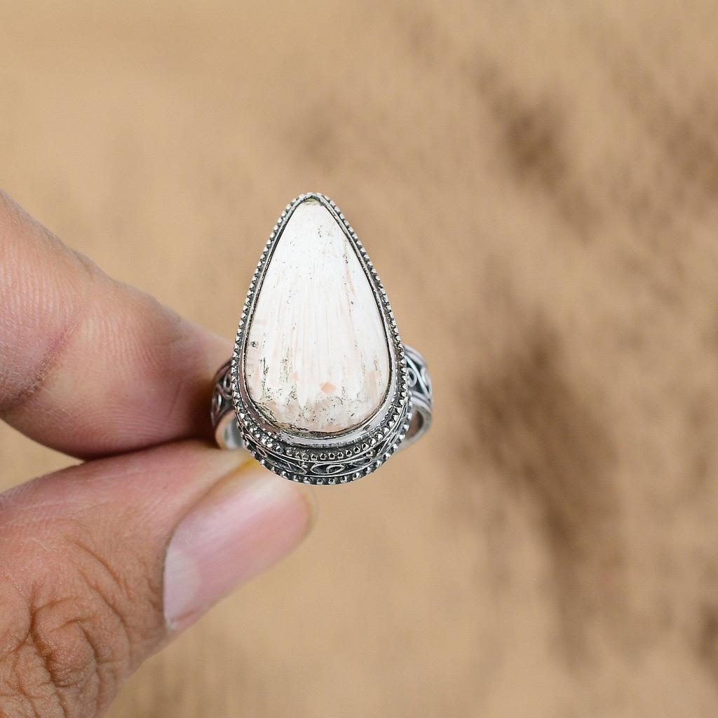 Natural Scolecite Gemstone Multi Stone Vintage Ring Size 8.5 925 Sterling Silver