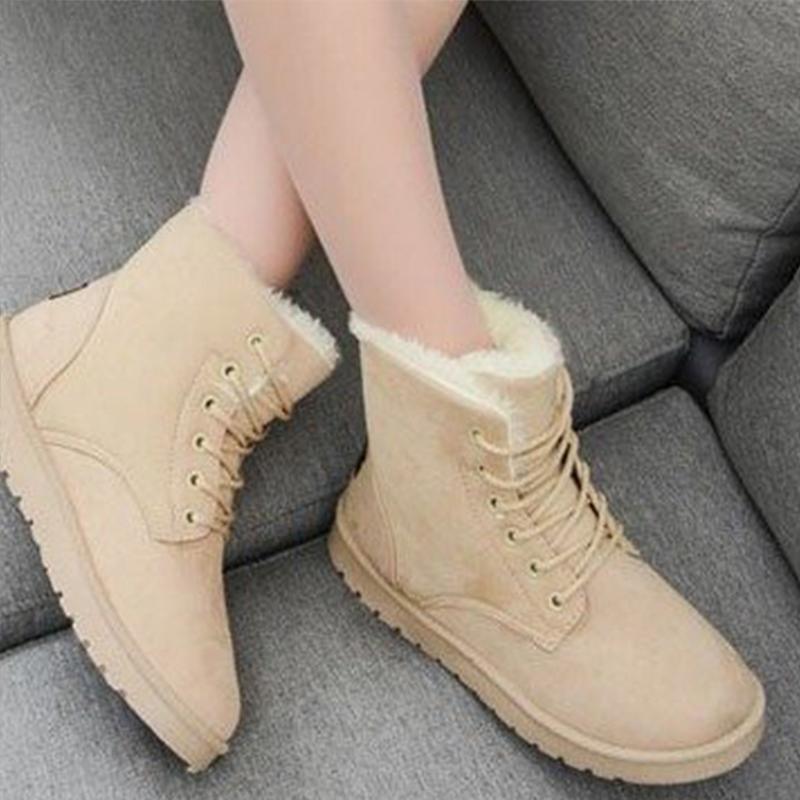Winter New Flat Snow Boots Comfortable Warm Velvet Plush Cotton Shoes Round Toe Snow Boots Lace-up Short Boots Women