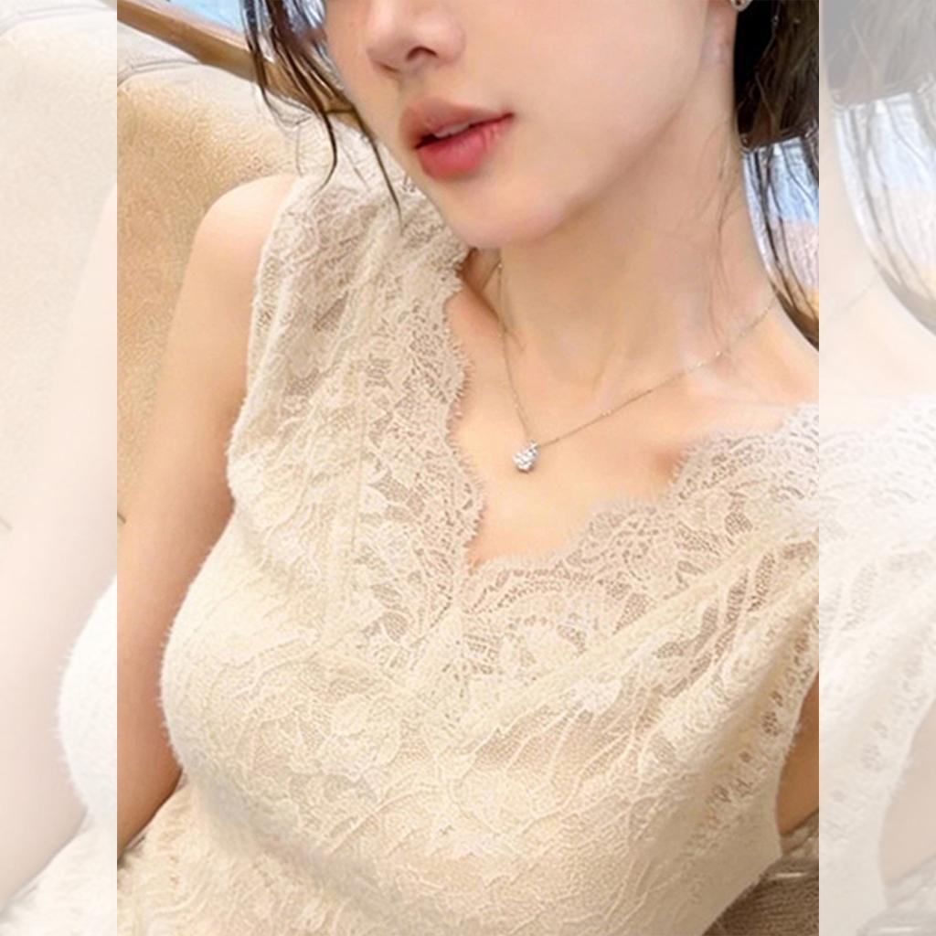 Light ripe wind V-neck lace knitted vest women's spring and summer slim-fitting gentle wind inner bottoming shirt sleeveless top