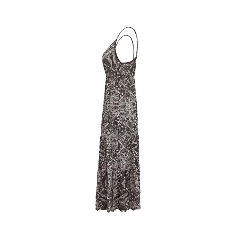 GMXIA Women's Boho Halter Long High Waist V-Neck Printed Floral Dresses