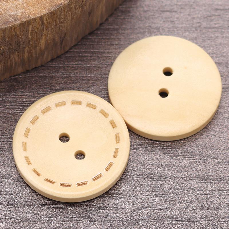 Laser-Dotted Retro Wooden Coat Buttons - Natural Wood Wide Edge for Shirt, Cardigan, or Trench Coat