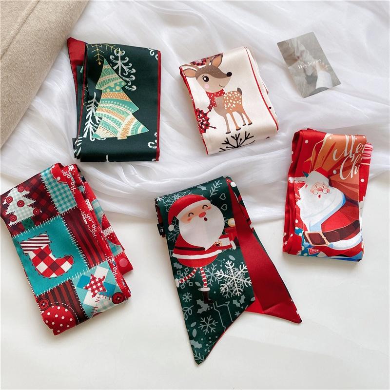 Christmas Element Versatile Scarf - Holiday Bow Decorative Scarf Straps For Hair Accessories Bag Decoration & Gift