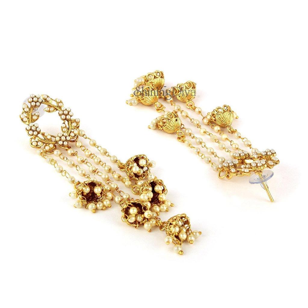 Fashion Gold Plated Stylish Pearl Jhumka Jhumki Traditional Earrings for Women and Girls