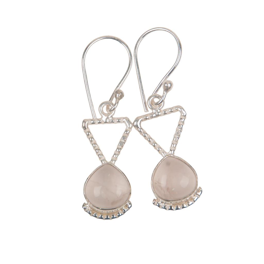 Natural Rose Quartz Gemstone 925 Sterling Silver Handmade Partywear Dangle Earrings 1.62" Gift For Wedding EE-93-22