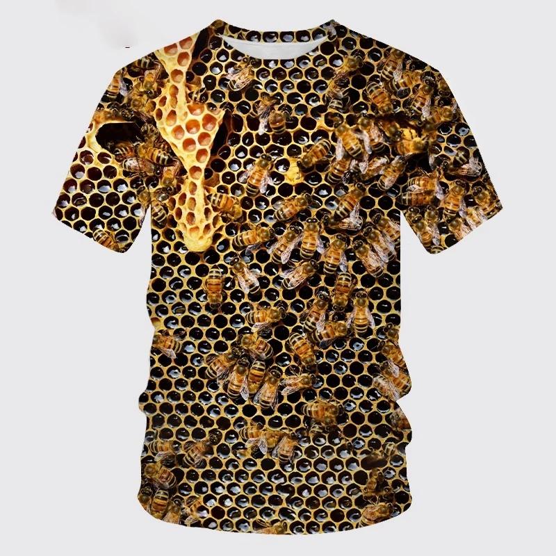 Summer New Casual Bee Pattern Men's Printed T-shirt Street Pop Hip Hop Personalized Round Neck Comfortable Short Sleeve