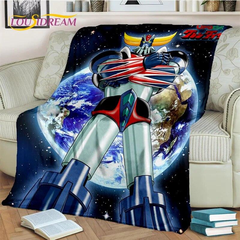 Cartoon UFO Robot Grendizer Anime Blanket,Soft Throw Blanket for Home Bedroom Bed Sofa Picnic Travel Office Cover Blanket Kids