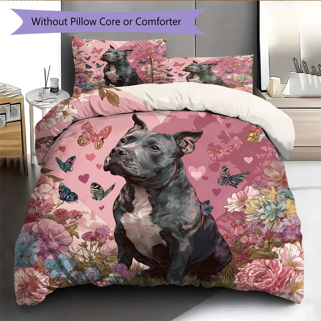 Pink Pitbull Pattern Bedding Home Decoration Birthday Gift (1 * duvet cover + 2 * pillowcase, without core)
