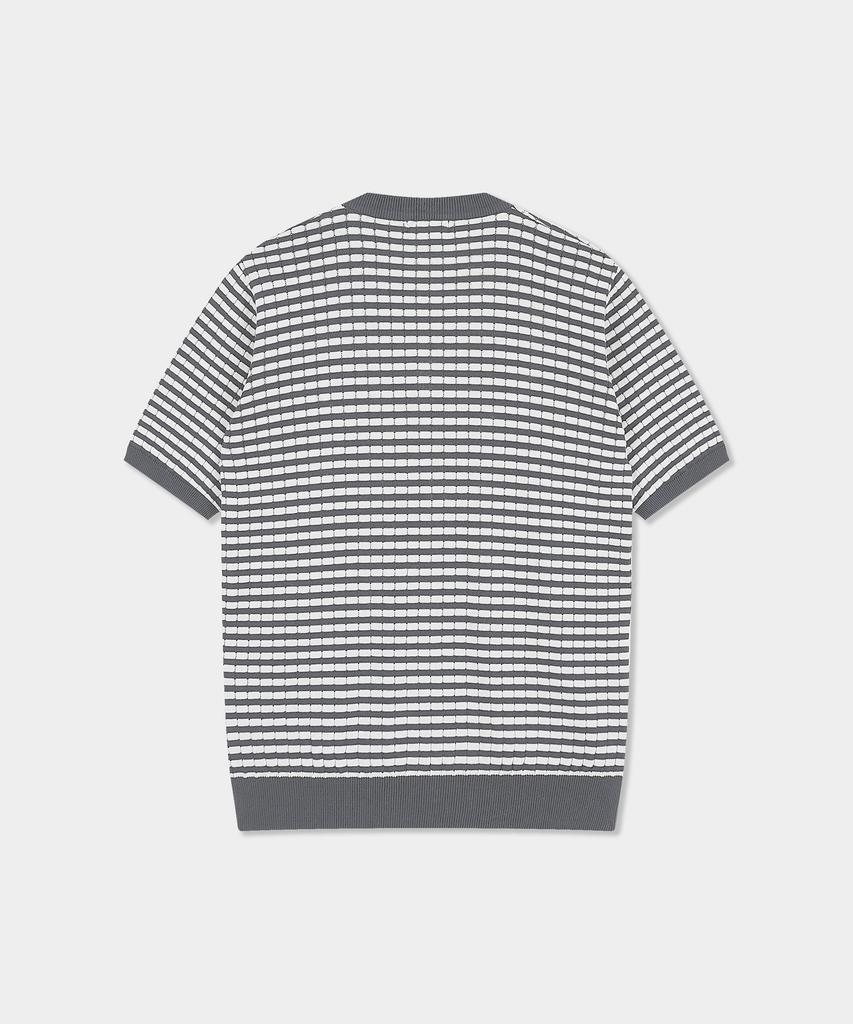 BIRBANTE Summer Washable Henley Neck Knit - Gray Stripe