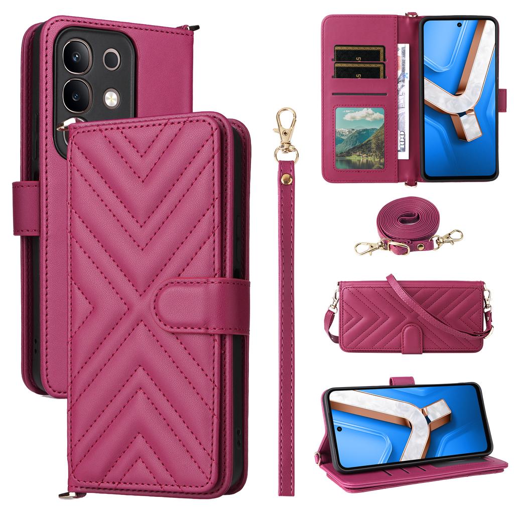 For Vivo Y29 4G/T4x 5G Wallet Case with Shoulder/Wrist Strap Leather Phone Cover Stand