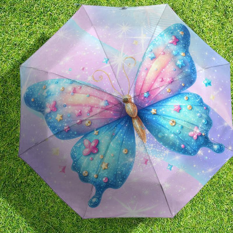 1pc Butterfly Sparkle Pattern Umbrella Design Automatic Opening and Closing Umbrella, High-quality Travel Umbrella,  C1128169