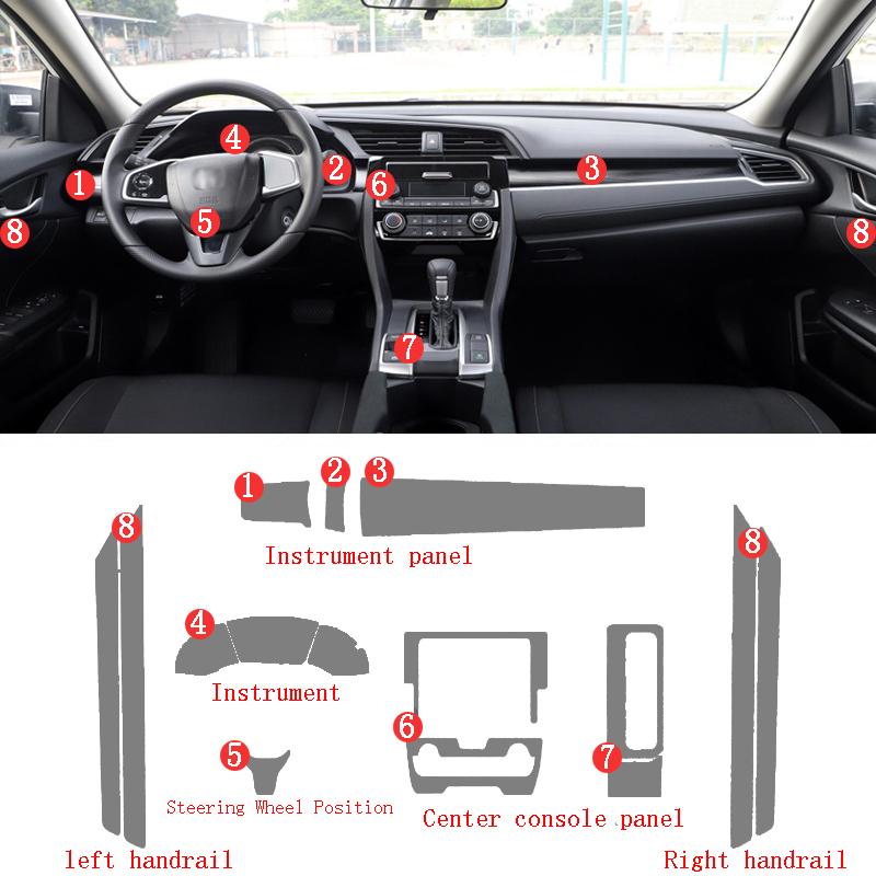 For Honda Civic Interior Center Console trucment Air Panel Steering Wheel Panel Tpu transparent Anti- Scratch Protective Film