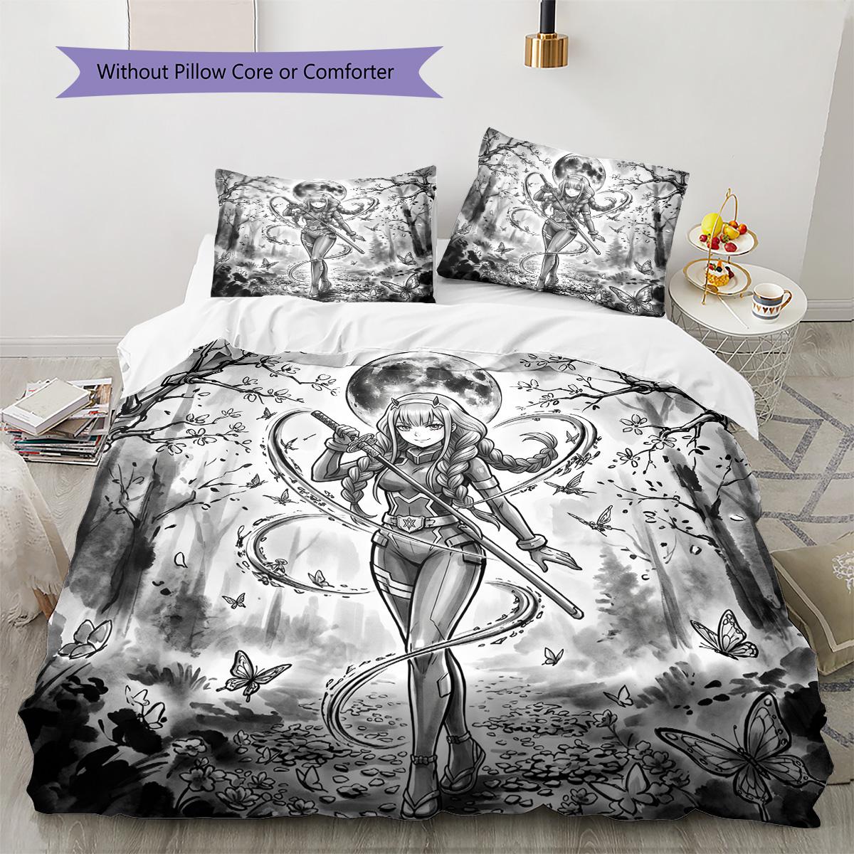 

Darling in the Franxx Patterned Pillowcase & Duvet Cover Set 3 Piece Anime Style Bedding Decor Gift for Fans YUN6515 135x200cm