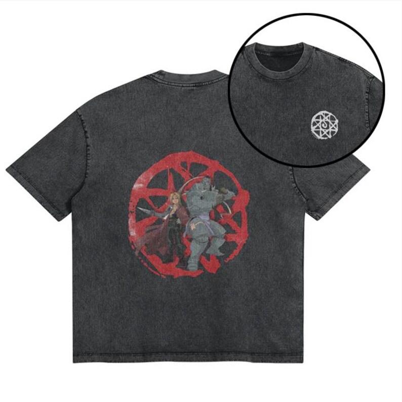 Hotblooded Anime Fullmetal Alchemist Edward Alphonse Graphic Print Tshirt Unisex Women Retro Washed Cotton Summer Oversized Tee