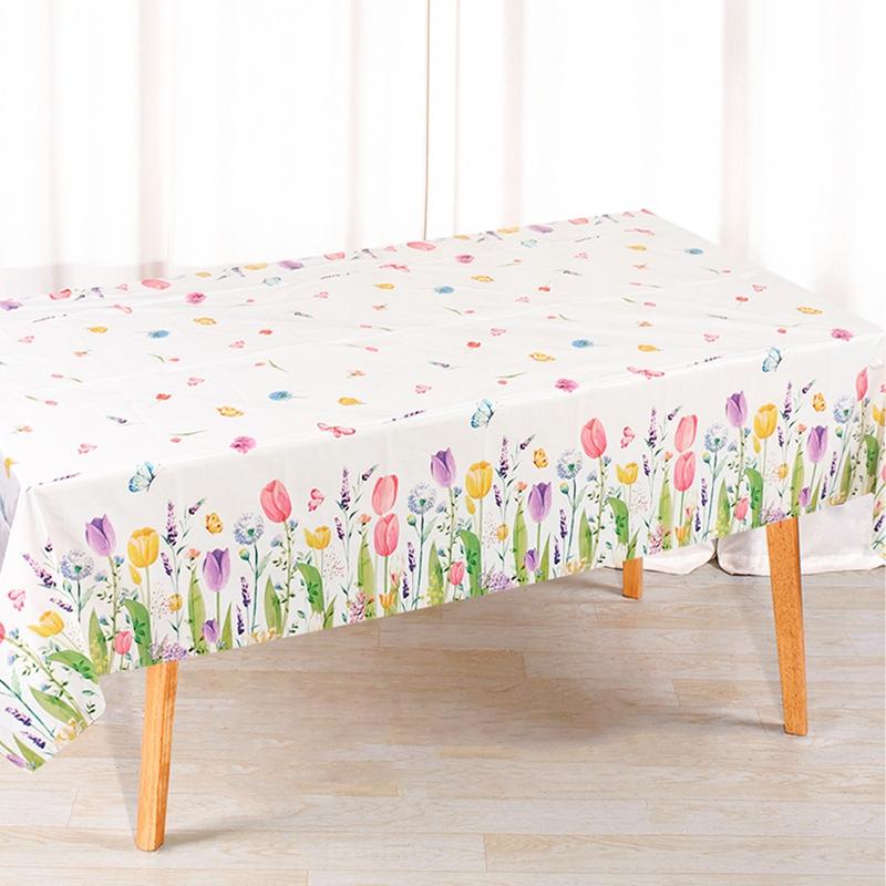Spring Tulip Lavender Tablecloth, Disposable Seasonal Spring Summer Floral Butterfly Kitchen Dining Table Decoration for Home
