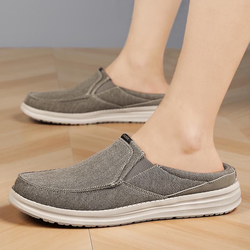 Men Khaki Sandals Slip On Slippers Casual Canvas Shoes Summer Cloth Shoes for Farther Plus Size Lightweight