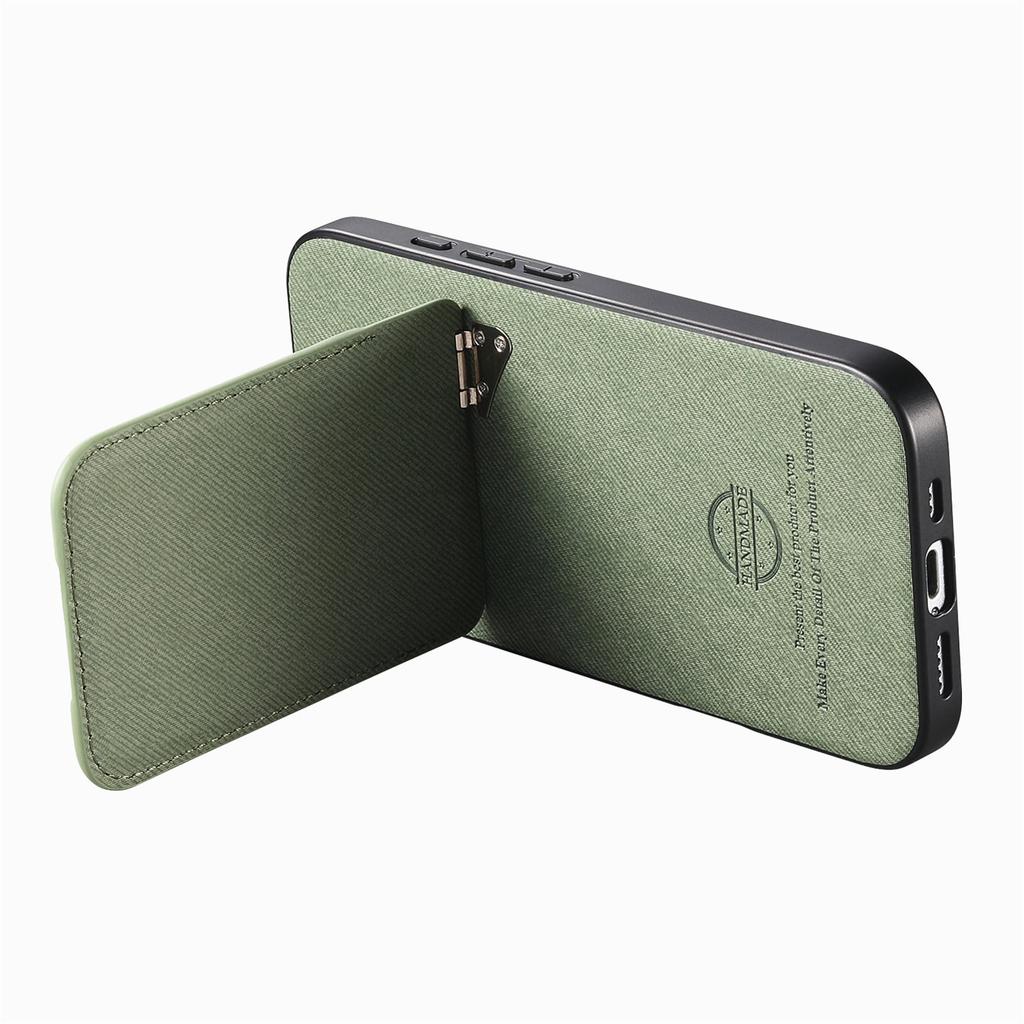 For iPhone Air Case Cloth Texture Leather+PC+TPU Phone Cover with Card Holder Kickstand