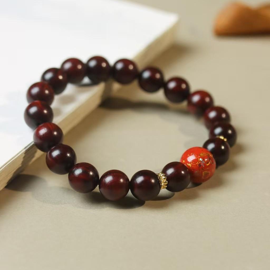 Red Gold Small-Leaf Rosewood & Mother-of-Pearl Zodiac Bracelet for Men and Women