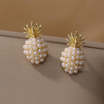 New Fashion Pineapple Stud Earrings for Women Elegant Pearl Earrings Temperament Jewelry Party Ear Accessories Pendientes Mujer