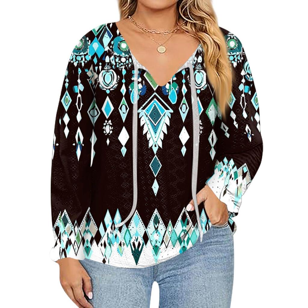 Women's Fashion Printed Casual V-Neck Long Sleeve Top