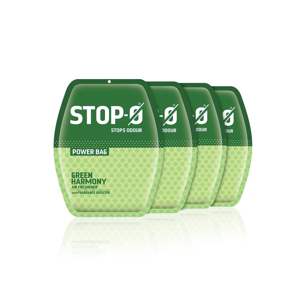 

Stop-O Power Bag Pack Of 4X10g Bathroom Air Freshener Pouch Green Harmony Fragrance Long-Lasting
