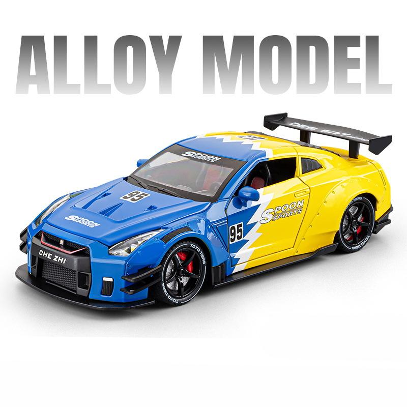 1/24 Nissan GT-R GTR R35 Stop Metalu Samochód Sportowy Model Odlewany Metal Pojazdy Wyścigowe Model Samochodu Dźwięk i Światło Z Spryskiwaniem Zabawka Dla Dzieci Prezent