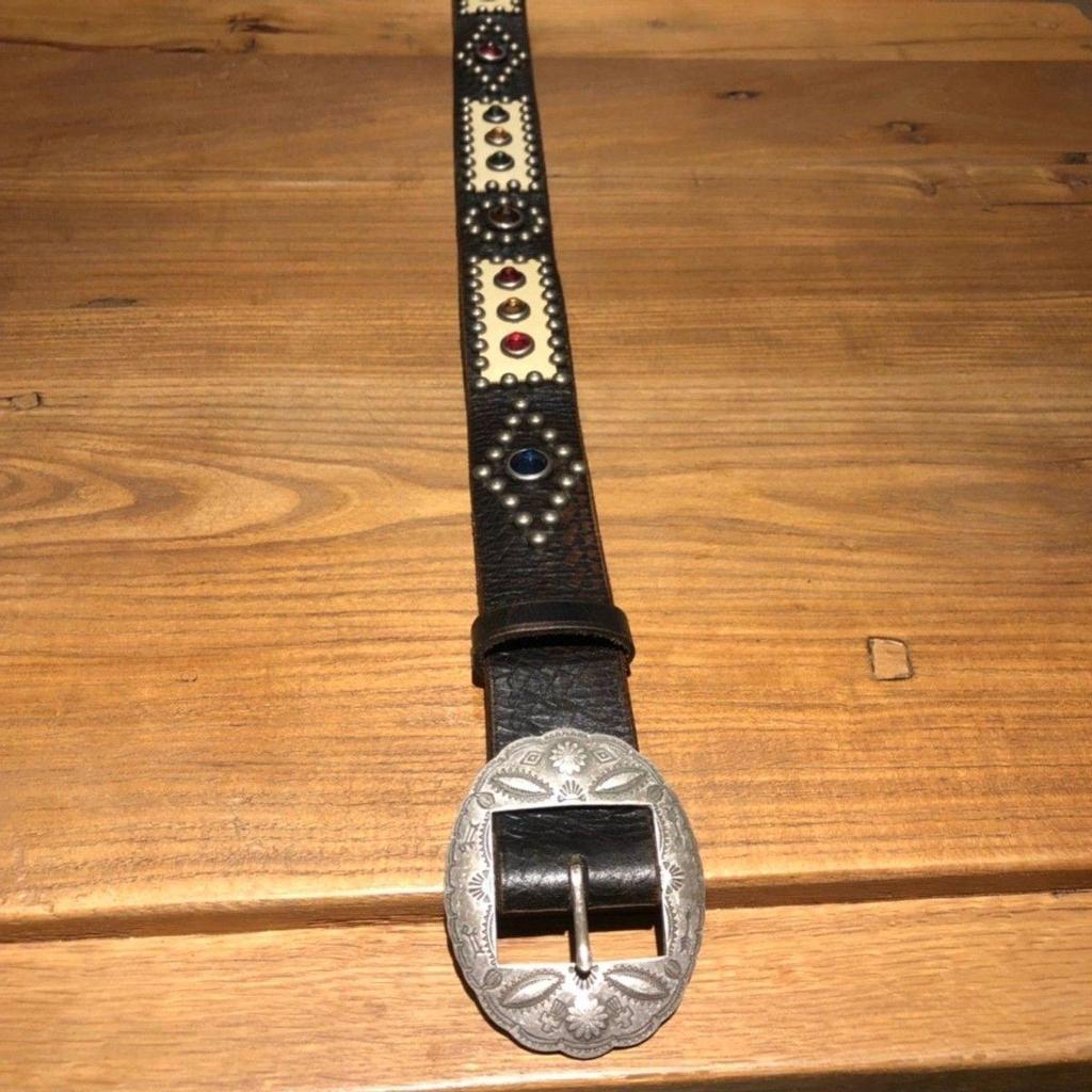 Vintage Western Carved Gemstone Leather Belt for Men and Women