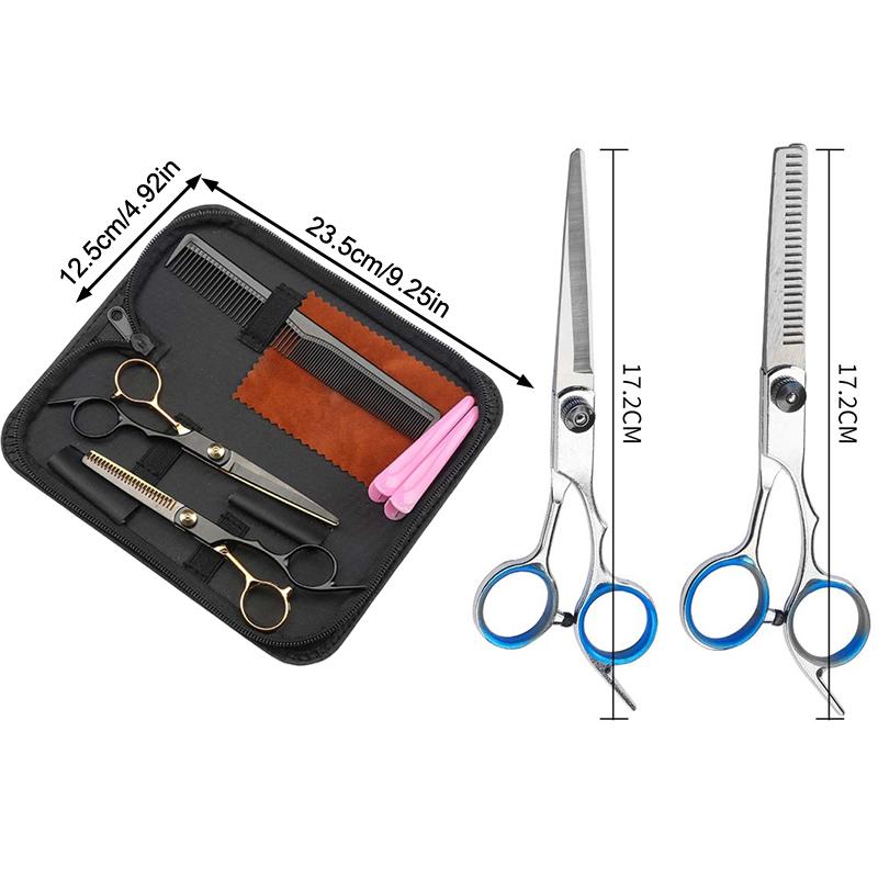 Professionelles Edelstahl Friseurscheren Set Flachzahn Ausdünnen Schneiden Gebogene Schere Haarschneideschere