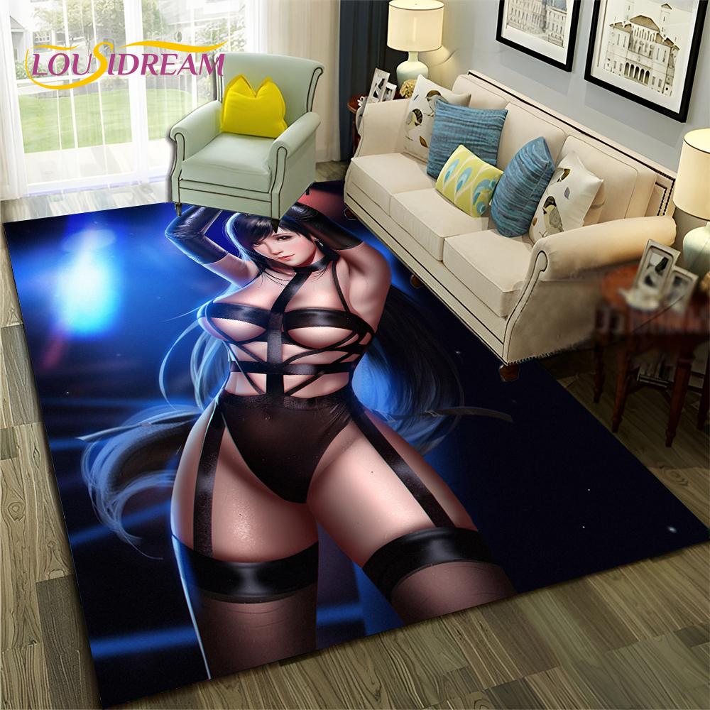 Game Cartoon Sexy Lace Girl Tifa Aerith Carpet Rug for Home Living Room Bedroom Sofa Doormat Decor,Area Rug Non-slip Floor Mat