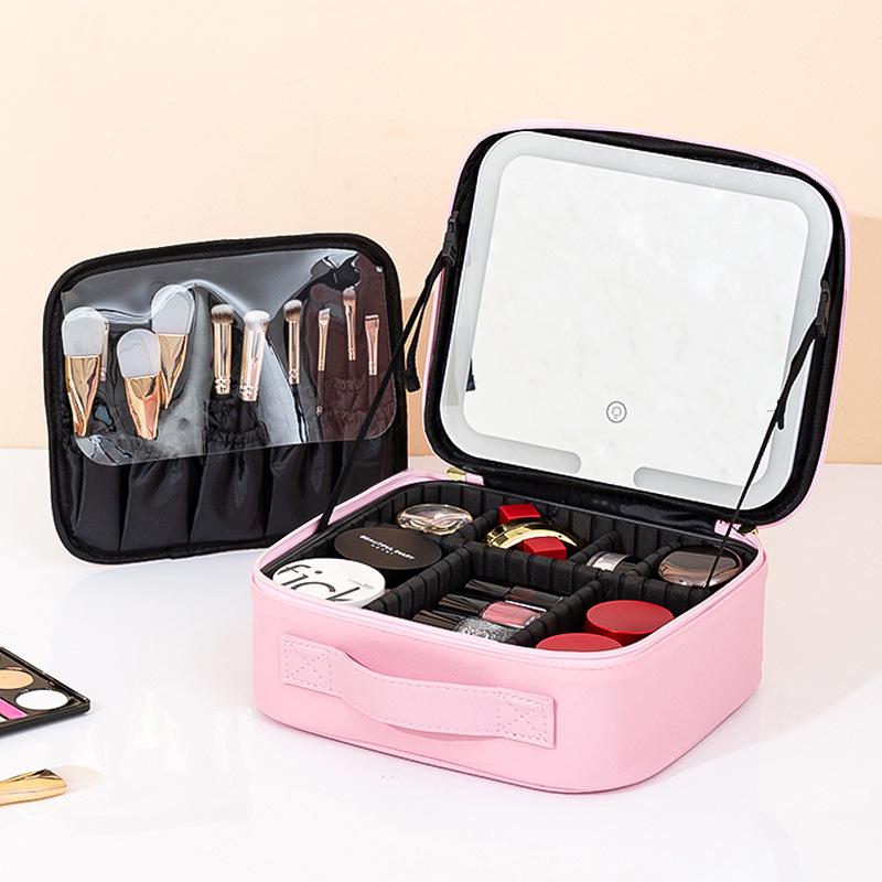 Portable LED Makeup Case with Large Mirror and Handle