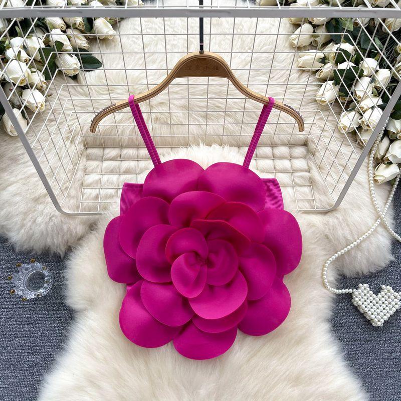 

Three-Dimensional Flower Camisole Women s Summer Wear Pure Desire Sexy Fancy Outwear Silm Short Tube Top Backless Tops Rose Red One size