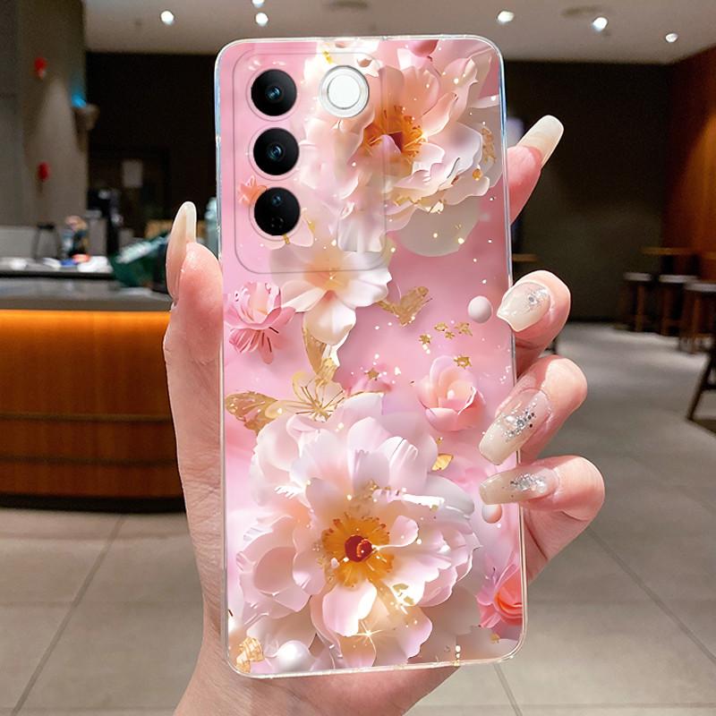 Case For Vivo V27 Capa Cases For Vivo V27E Flower Butterfly Protective Thin Case For Vivo V27 Pro Soft Silicone TPU Phone Cover